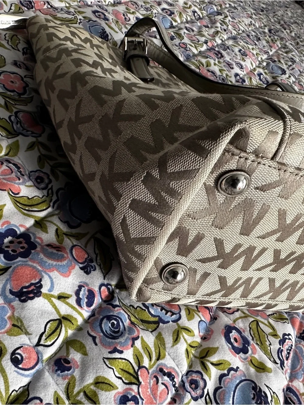 Michael Kors Grey MK Logo Tote with Silver Tone Charm